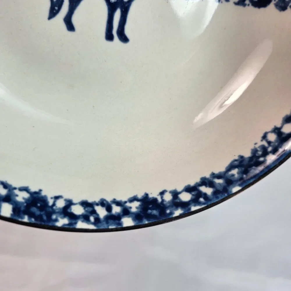TWO Tienshan Folk Craft Wolf Coupe Cereal Bowls Blue Wolf & Sponge Rim